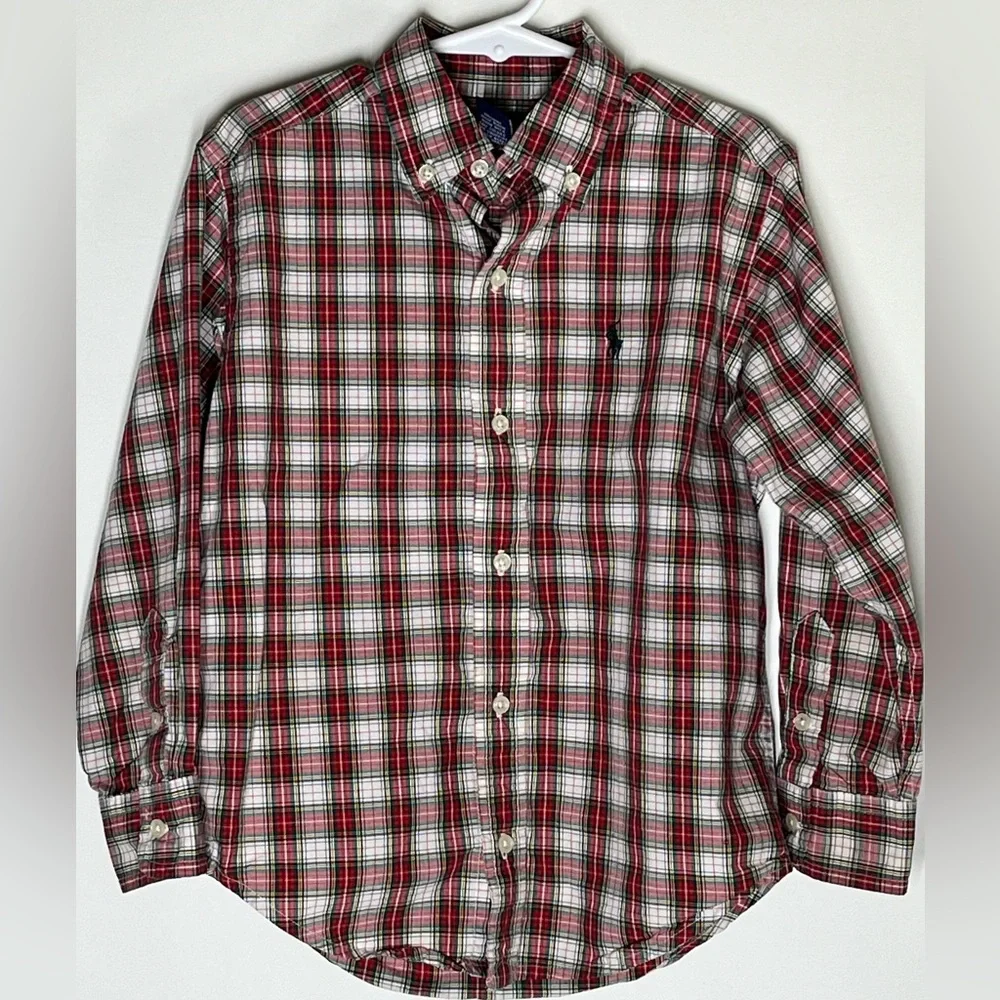 Ralph Lauren Red and Green Plaid Kids Button Down Shirt 5